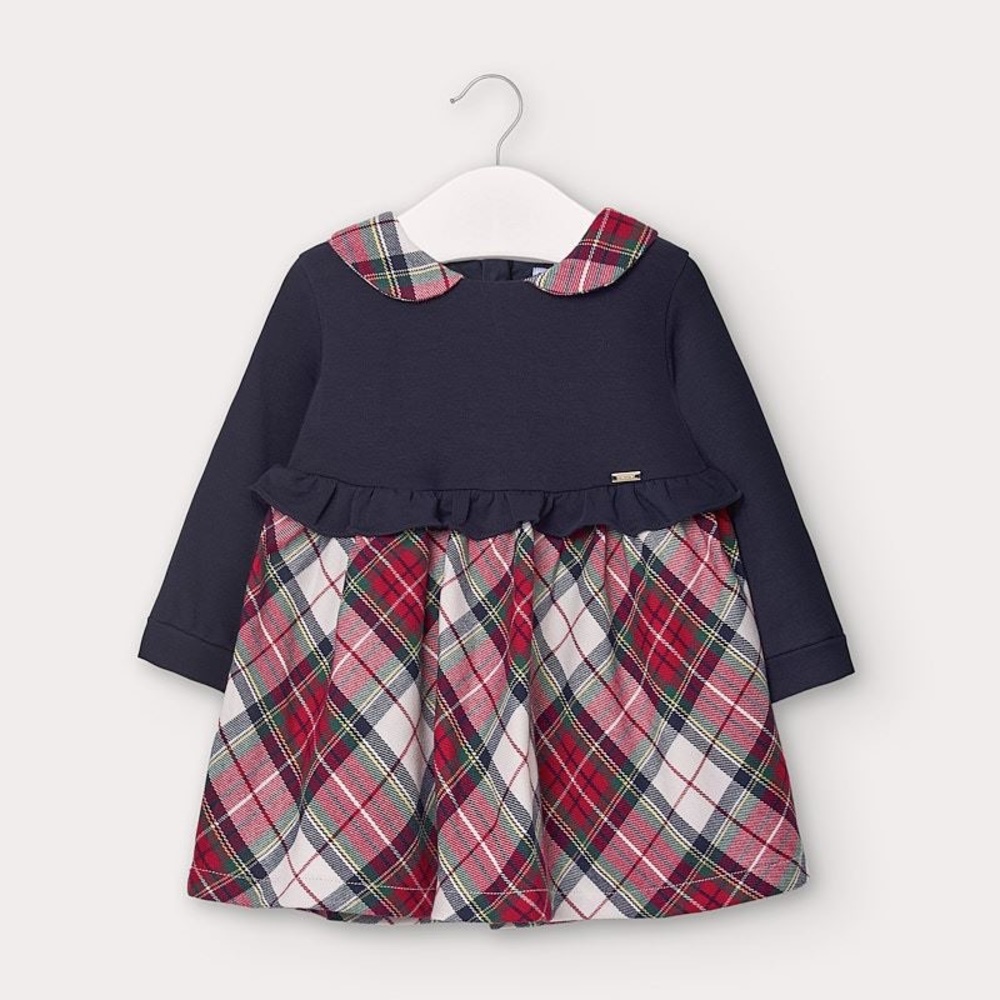 NWT Mayoral Plaid Spanish Peter-pan Collar Dress 9 months